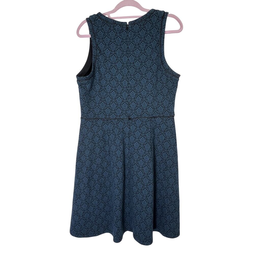 Loft Dark Teal & Black Sleeveless Fit‎ & Flare Back Zipper Midi Dress Size 12
